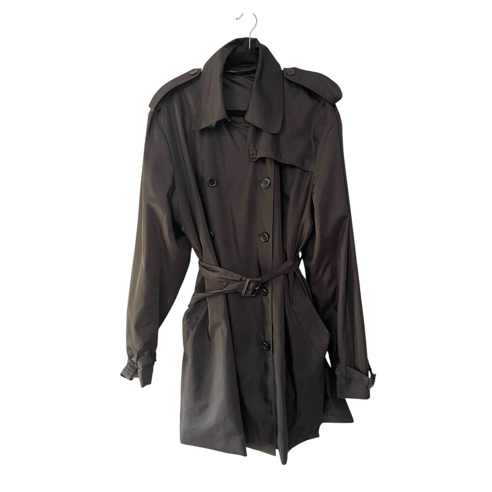 Norma Kamali Black Trench Coat Size XXL Double Breasted Belted Timeless Classic - Picture 8 of 12